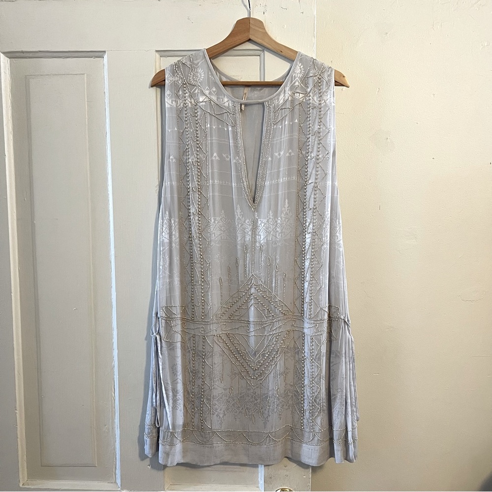 Ice Blue Beaded 1920s inspired Free People Dress